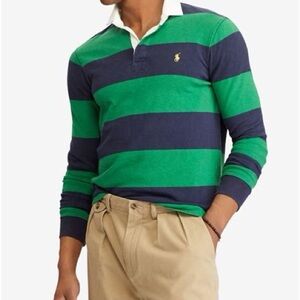 Ralph Lauren Green and Dark Blue Rugby Shirt